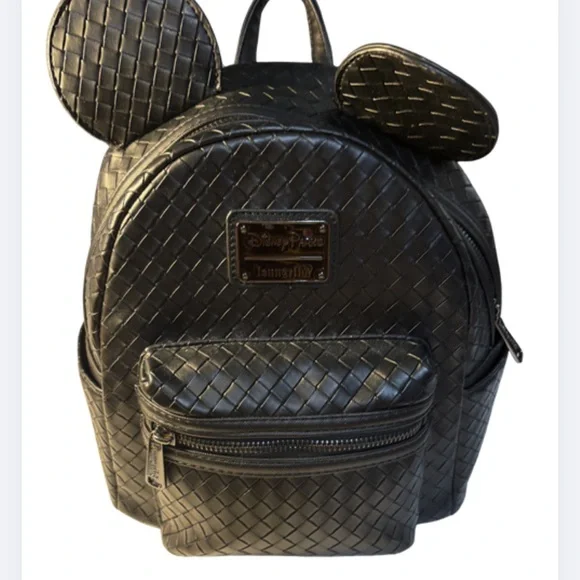 Loungefly Black Woven Backpack with Ears - Picture 2 of 6